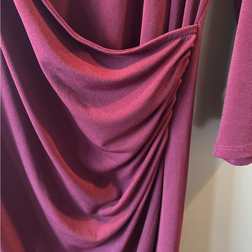 Elegant Burgundy Draped Dress - Picture 2 of 5